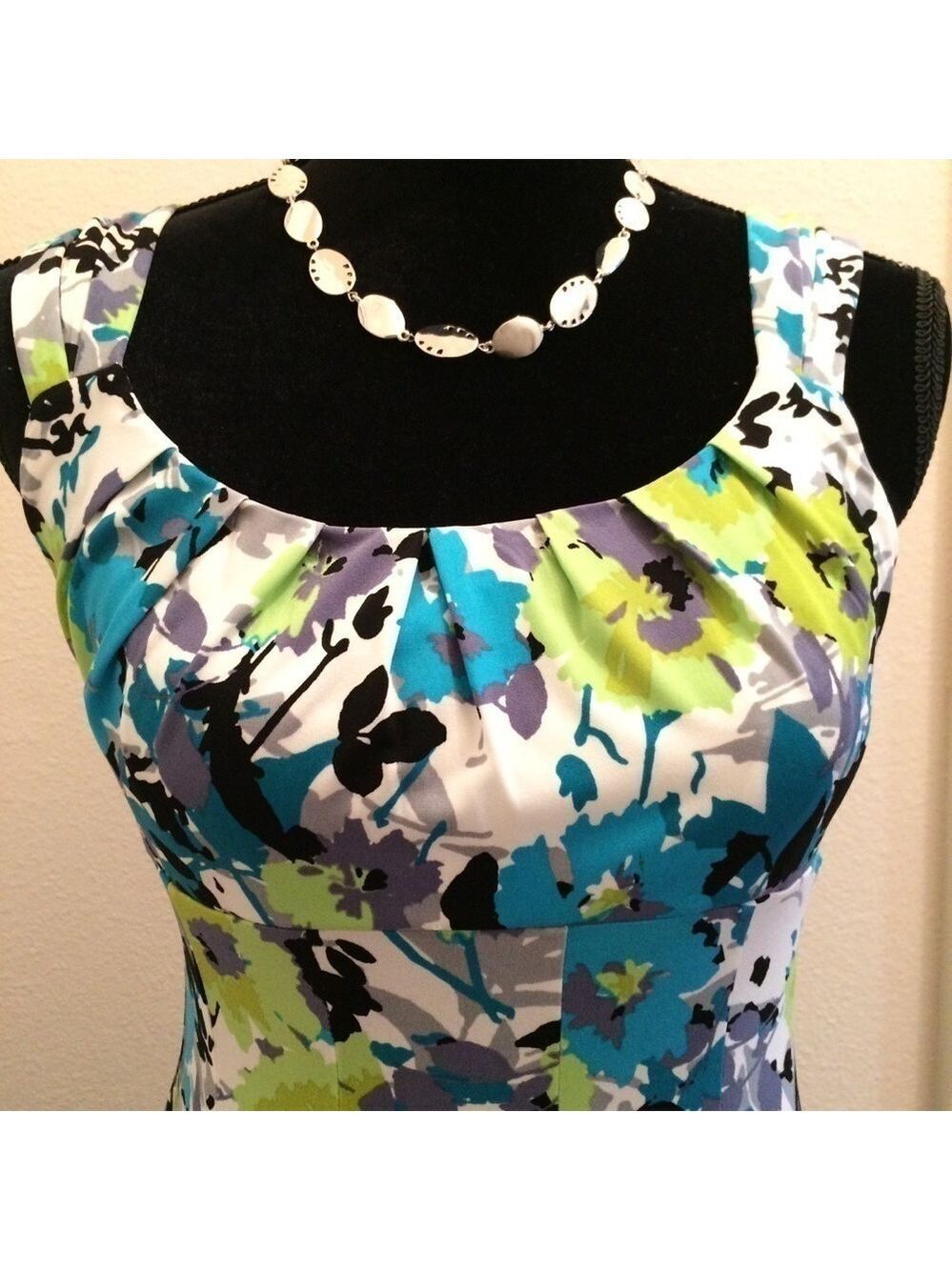 MAGGIE L lime green turquoise floral retro print fit & flare dress spring summer